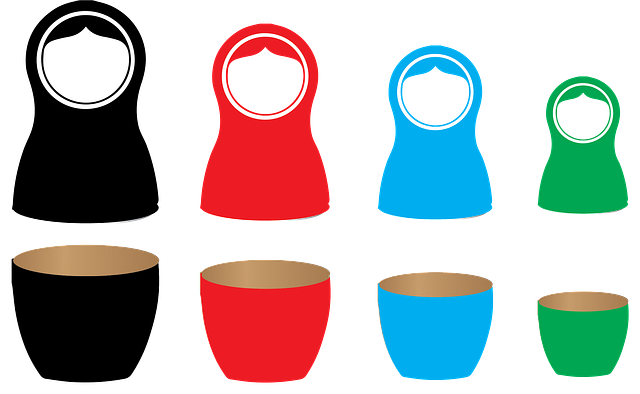 solid-colour silhouettes of nesting dolls; each one small enough to fit inside each other